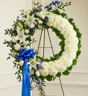 Serene Blessing Standing Wreath - Blue & White