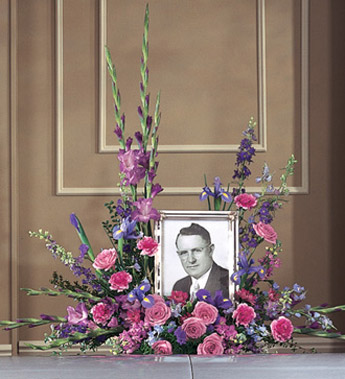 Memorial Setting Photo Rememberance Styled in Blues Purples