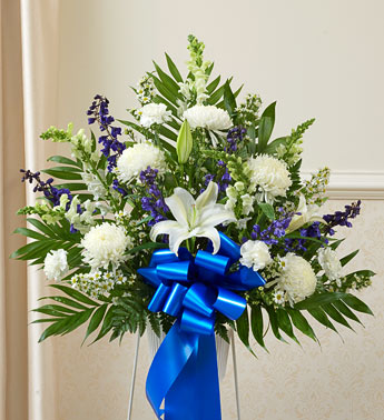 Heartfelt Sympathies Standing Basket - Blue & White
